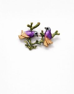 Twin Birds Enamel Stone Brooch