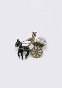 Vintage Horse Cart Pearl Stone Brooch